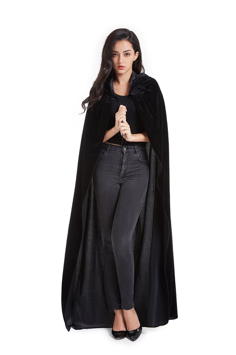 Crizcape Unisex Halloween Costume Cape Hooded Velvet Cloak for Men and Womens Black - Image 2
